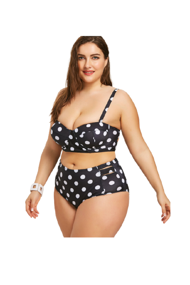 XC Women's Plus Size Wave Point Adjustable Two Piece Bikini Swimsuit