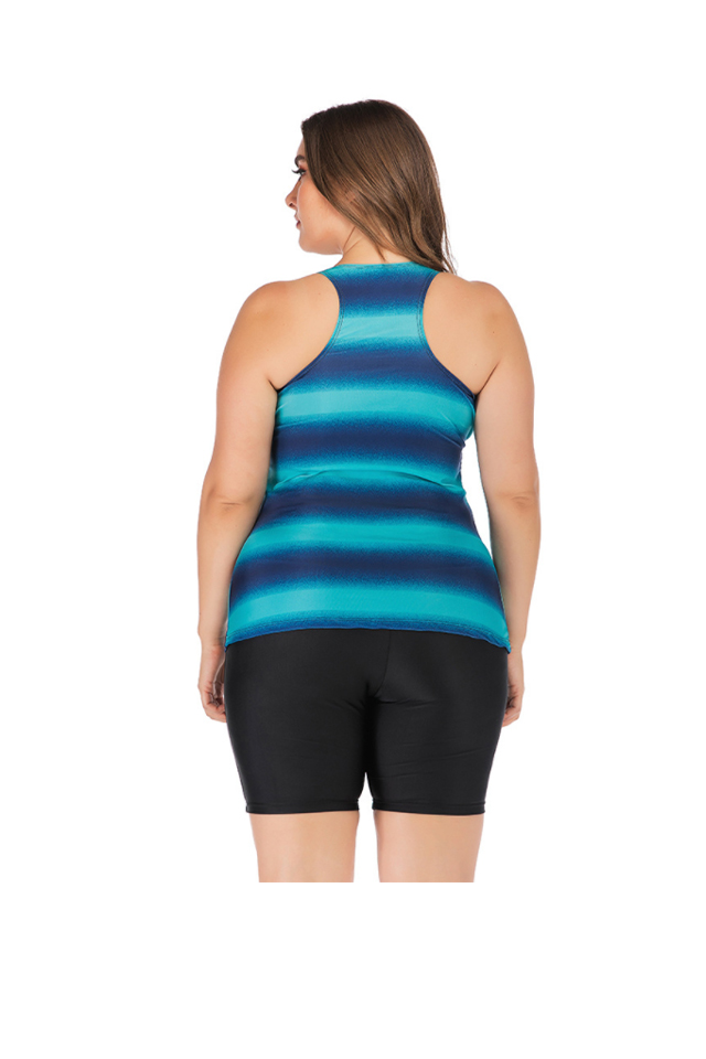 XC Women\'s Two Piece Plus Size Tummy Control Stripe Vest Swim Set