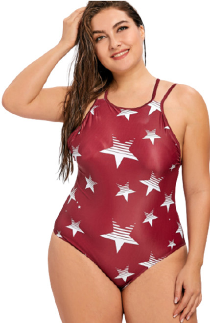 XC Women's Star Printed Plus Size Backless Bikini Swimsuit 