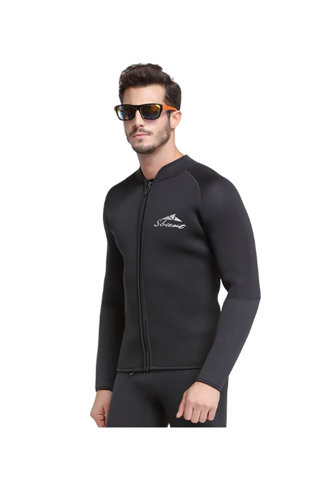 Sbart 1.5MM Mens All Black Front Zip Wetsuit Jacket