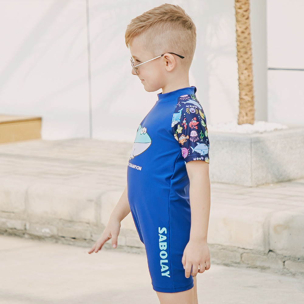 SABOLAY Boy Quick Dry UPF80+ Short Sleeve One-Piece Swimming Rash Guards