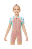 DIVE & SAIL Girls 2mm Flamingo Printings Front Zip One-Piece Shorty Snorkeling Wetsuit