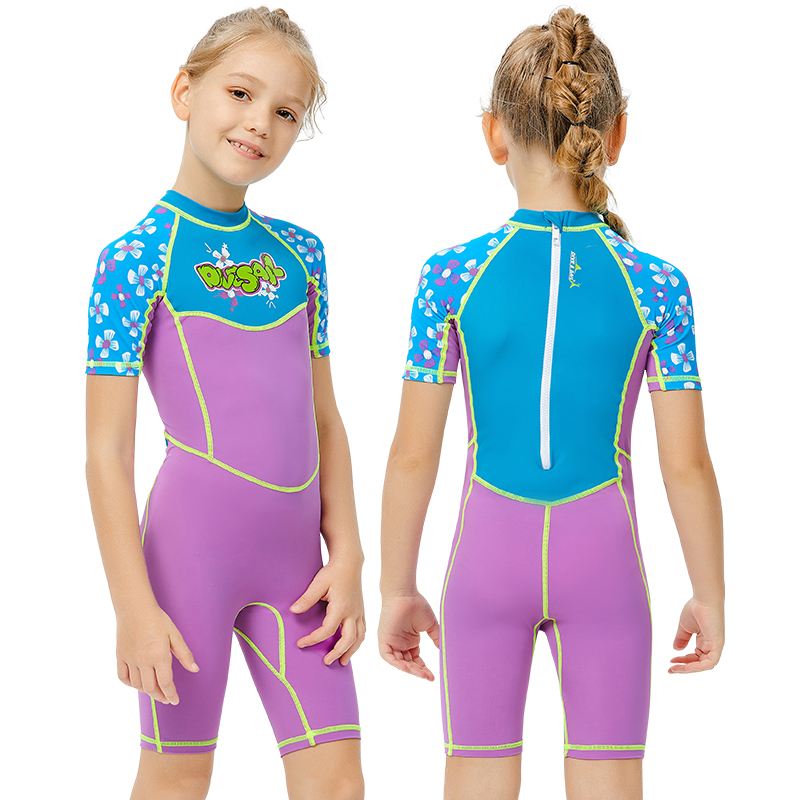 DIVE & SAIL Girls One Piece Fast Dry UPF50+ Dive Skin Surfing Swimming Colorful Wetsuit
