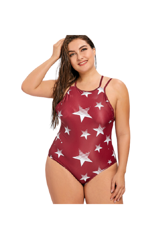 XC Women's Star Printed Plus Size Backless Bikini Swimsuit