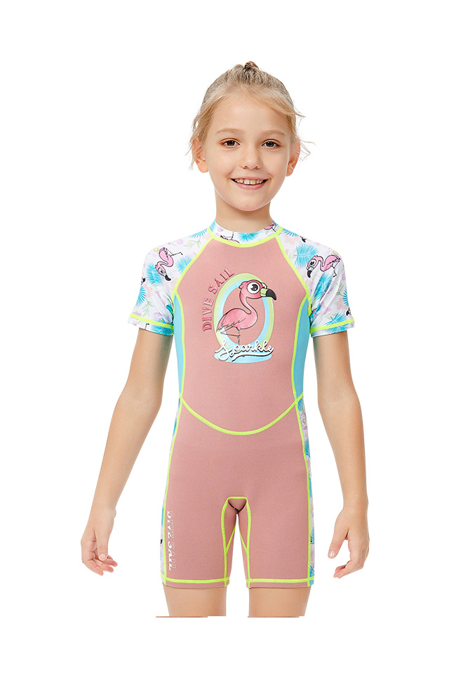 DIVE & SAIL Girls 2mm Flamingo Cartoon One-piece Swimming Snorkeling Shortt Wetsuit