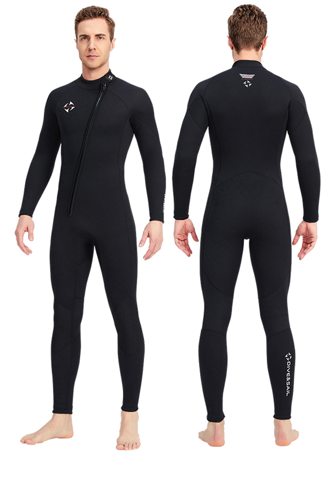 New Black Chest Zip Wetsuit 3mm Neoprene Full Body Front Zipper Surf Scuba 