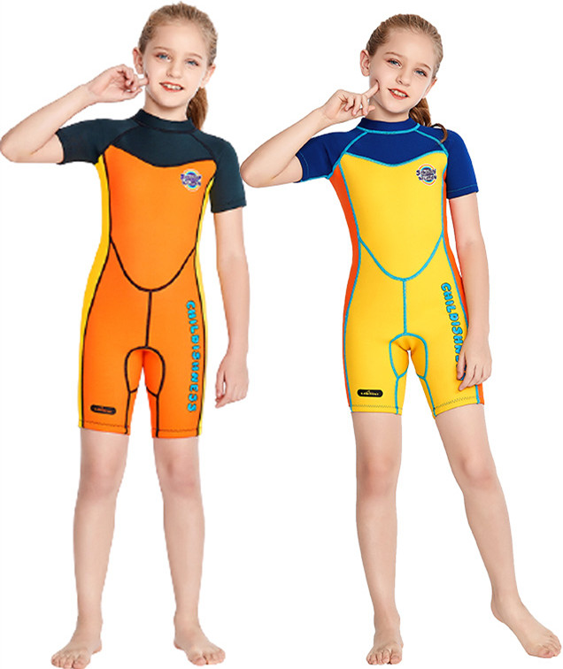 SABOLAY Girls 2mm One Piece Short Sleeve Colorful Wetsuit for Swimming Snorkeling