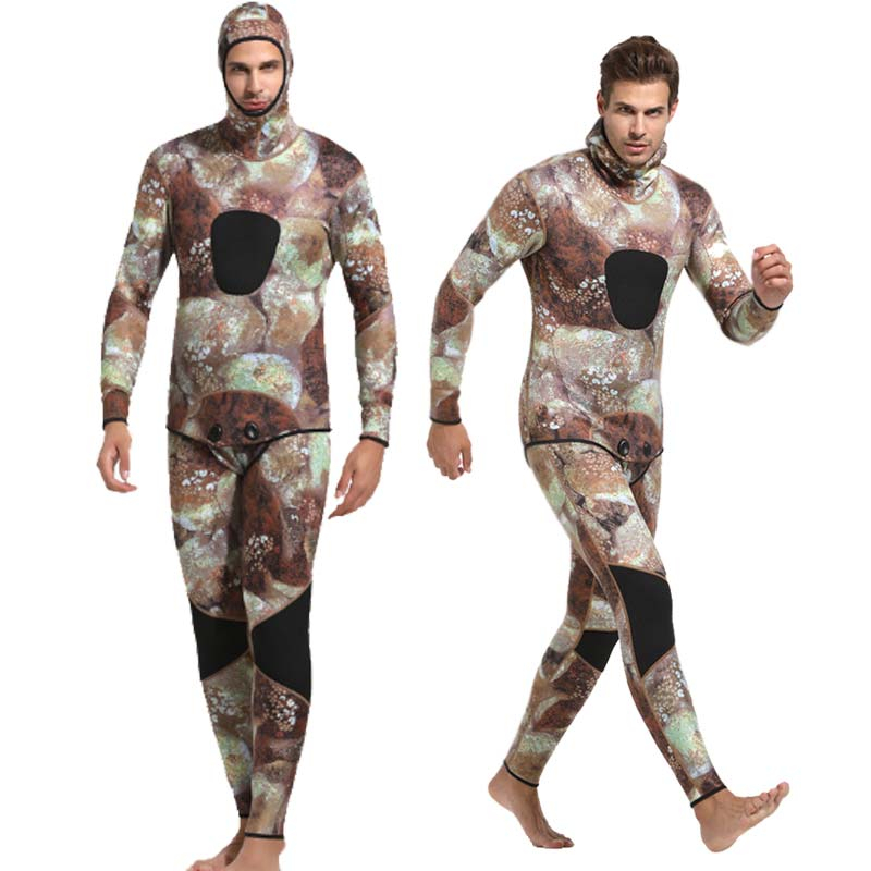 Sbart 3mm Hooded Mens Brown Jellyfish Camo Wetsuit