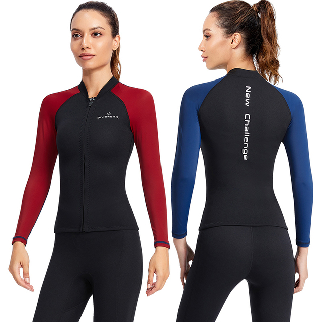 DIVE & SAIL 1.5mm Neoprene Long Sleeve Jacket Front Zip Wetsuit Top for Adults 