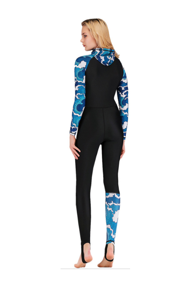 Sbart Women\'s Full Body Sun Protection Front Zip Camo Hooded Dive Suit
