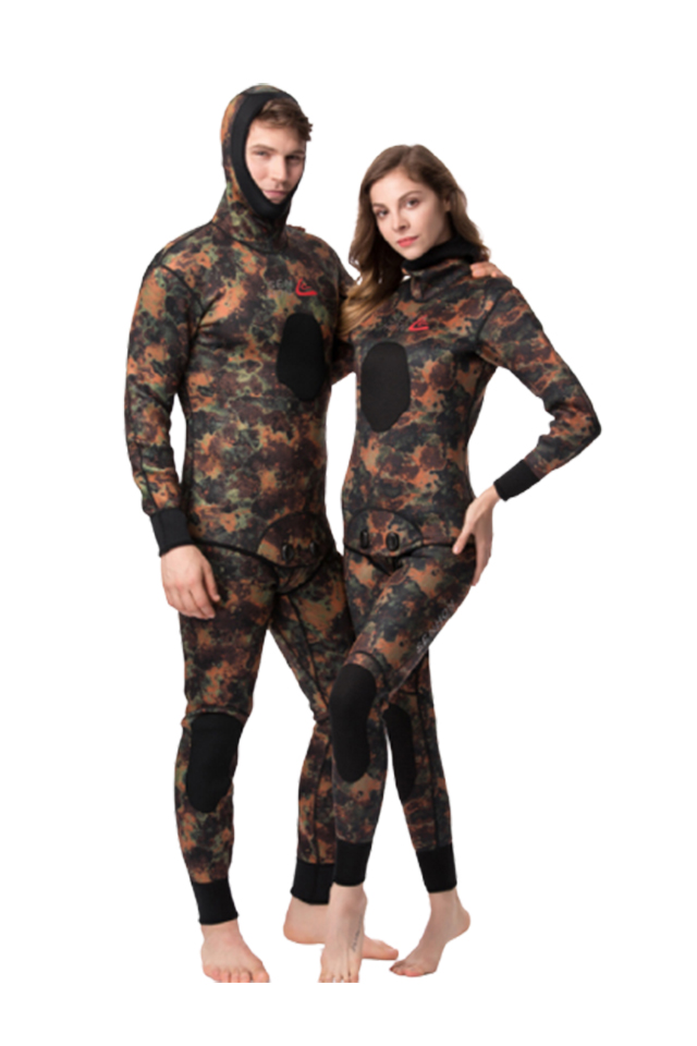SENHON Adilts' 3MM Neoprene Plus Size Two Piece Long Sleeve Warm Camo Hooded Wetsuit