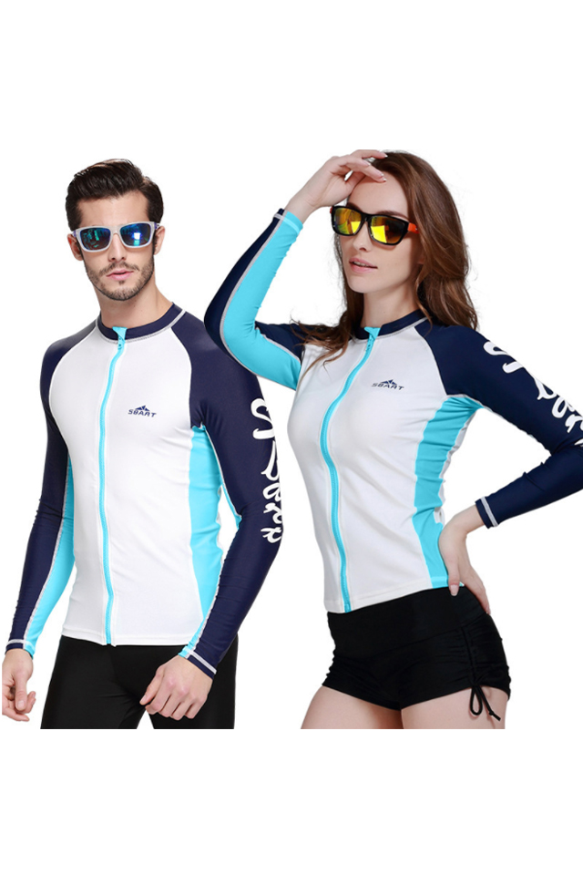 Sbart Couples' Front Zip Quick Dry Long Sleeve Sun Protection Rash Guard