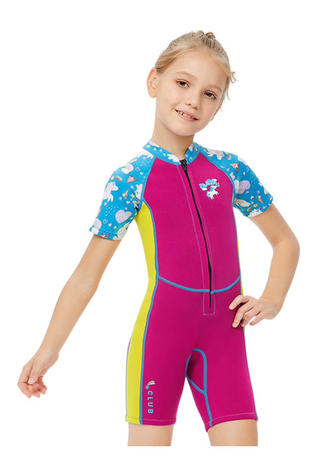 DIVE & SAIL Kid's 2.5mm Neoprene Colorful Shorty Chest Zip Warm Wetsuit