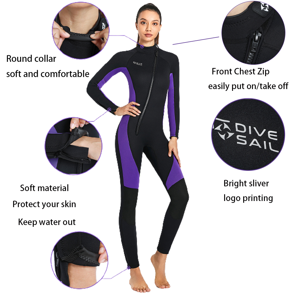 Wetsuit Full Body Diving Suit Front Zip for Surfing Swimming Swimwear L