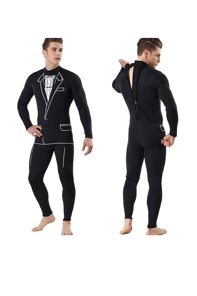 MYLEDI Men's Suit Pattern Tuxedo Back Zip Wetsuit