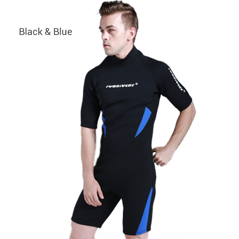 FunDivers Men\'s Short Sleeved 3MM One Piece Shorty Diving Wetsuit