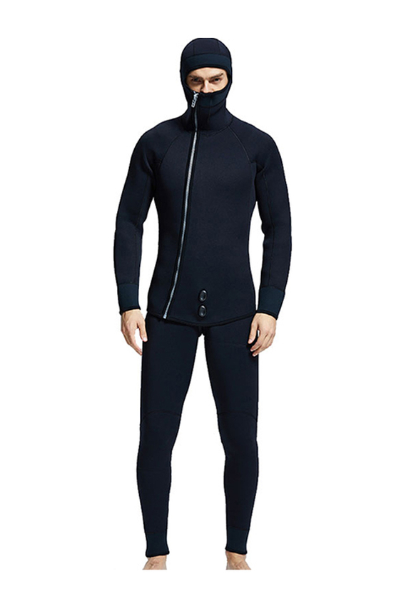 MYLEDI Men's 5MM Two Piece Hooded Front Zip Winter Diving Wetsuit