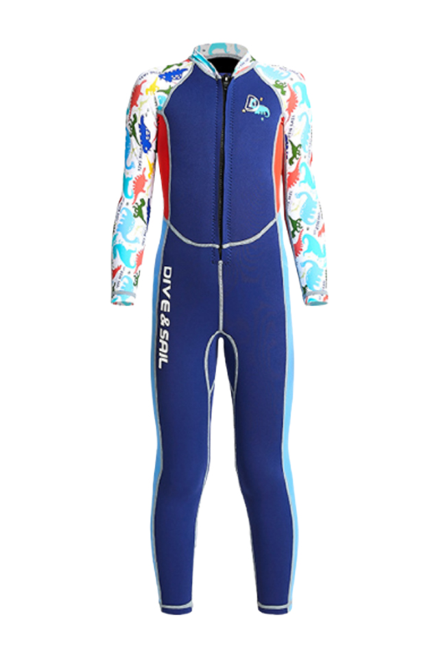 DIVE&SAIL Boys' 2mm Neoprene Front Zip Long Sleeve Full Body Wetsuit for Snorkeling