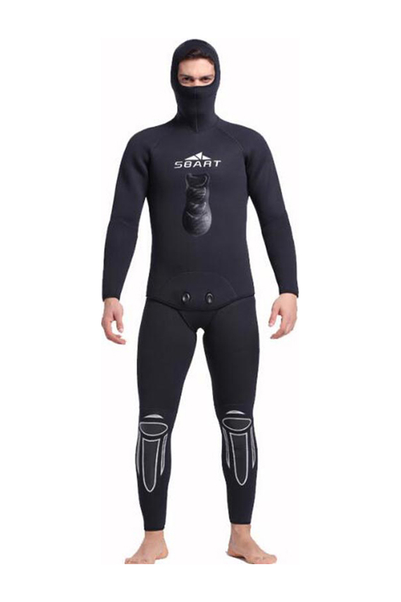 SBART Two Piece Men's 5MM Flatlock Zipperless Wetsuit with Hood
