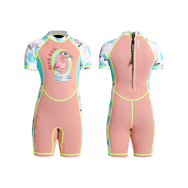 DIVE & SAIL Girls 2mm Flamingo Cartoon One-piece Swimming Snorkeling Shortt Wetsuit