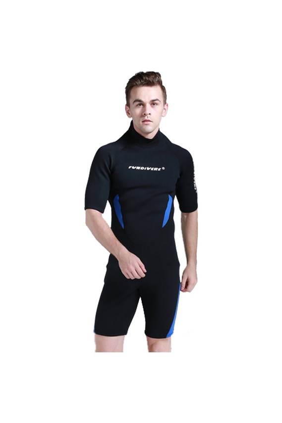 FunDivers Men's Short Sleeved 3MM One Piece Shorty Diving Wetsuit