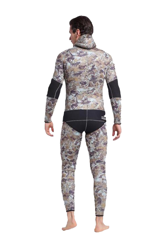 SBART Men's Two-Piece Hooded 5MM Camo Wetsuit for Spearfishing