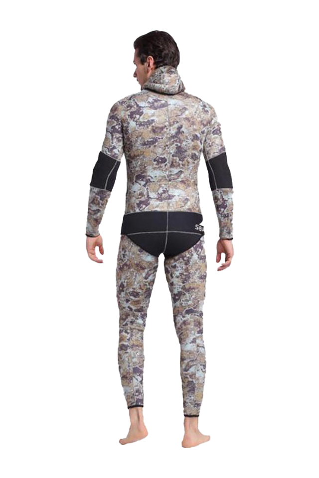 SBART Men\'s Two-Piece Hooded 5MM Camo Wetsuit for Spearfishing
